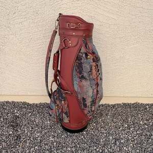 Vintage Titleist Floral Tapestry and Leather Golf Cart Bag Made in USA